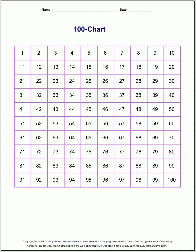 Free Printable Number Charts And 100-Charts For Counting for Large Printable Numbers 1 31