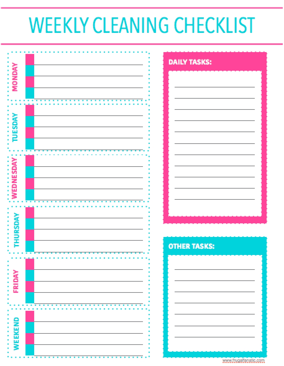 Free Printable Weekly Cleaning Checklist - Sarah Titus with Monday Through Friday Checklist Free Printable
