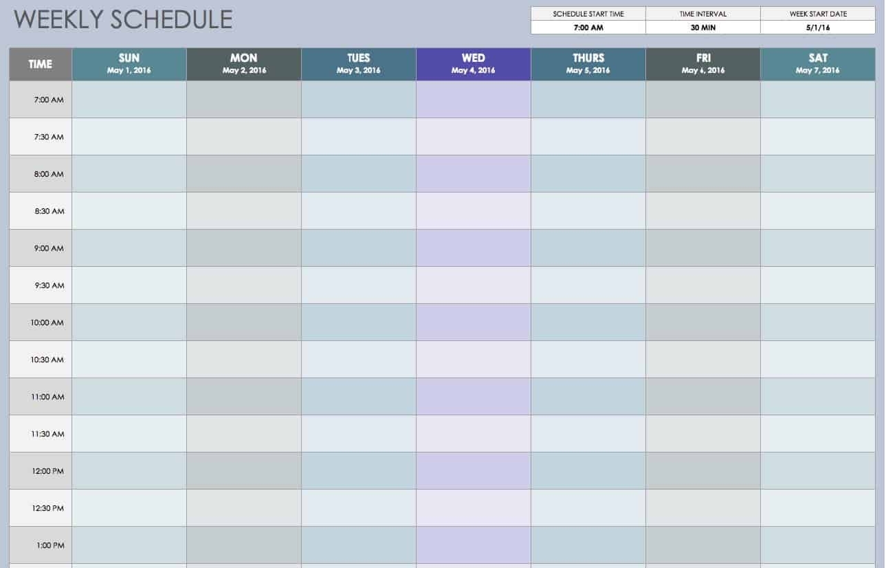 Free Weekly Schedule Templates For Excel - Smartsheet with regard to Monday To Friday Timetable Excel