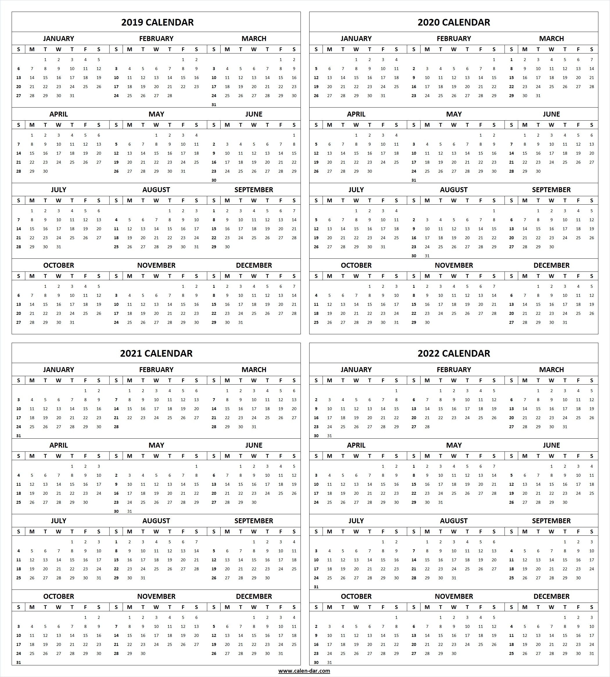 Get Free Blank Printable 2019 2020 2021 2022 Calendar throughout Blank Calendar 2019 2020 To Fill In