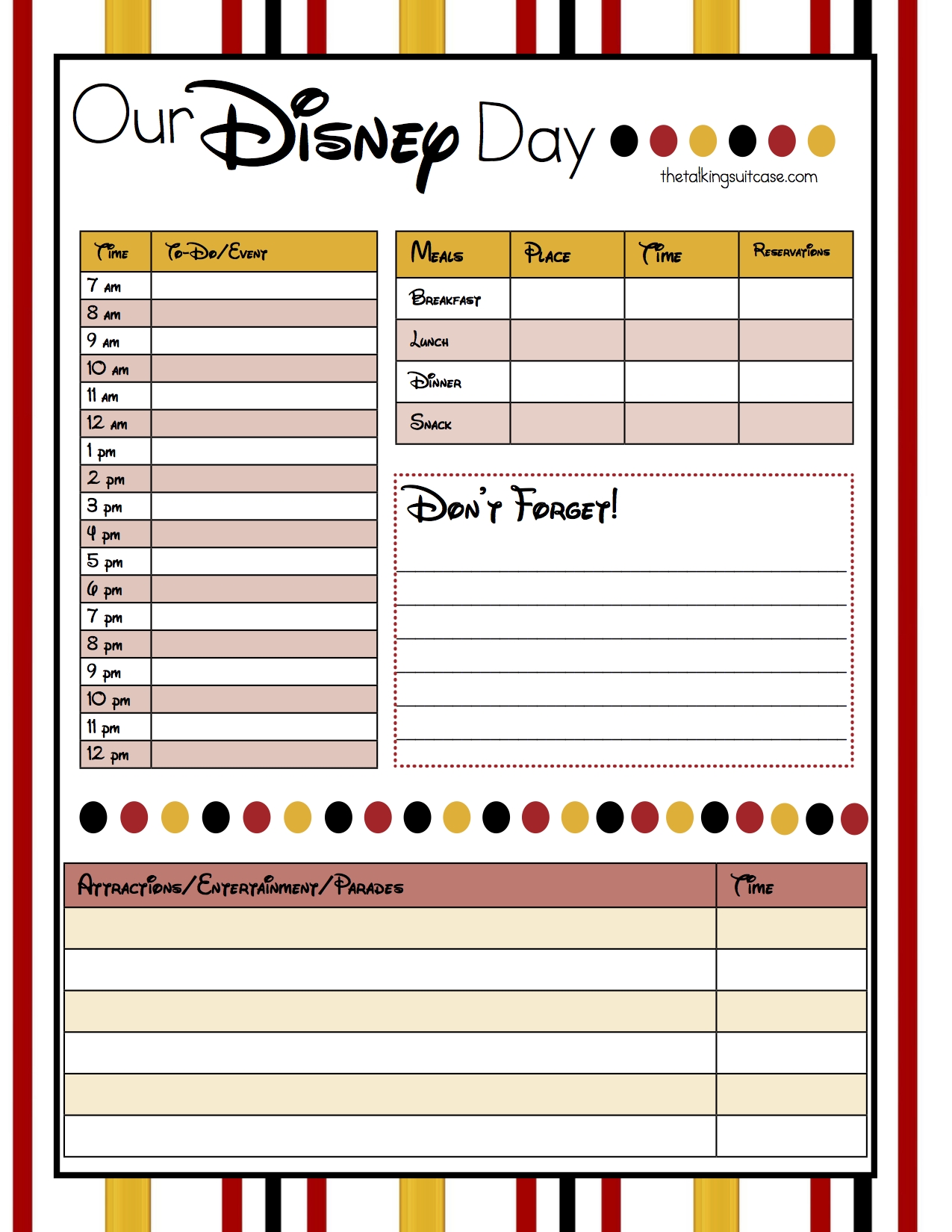 Disney World Itinerary Template Free Templates Printable Download