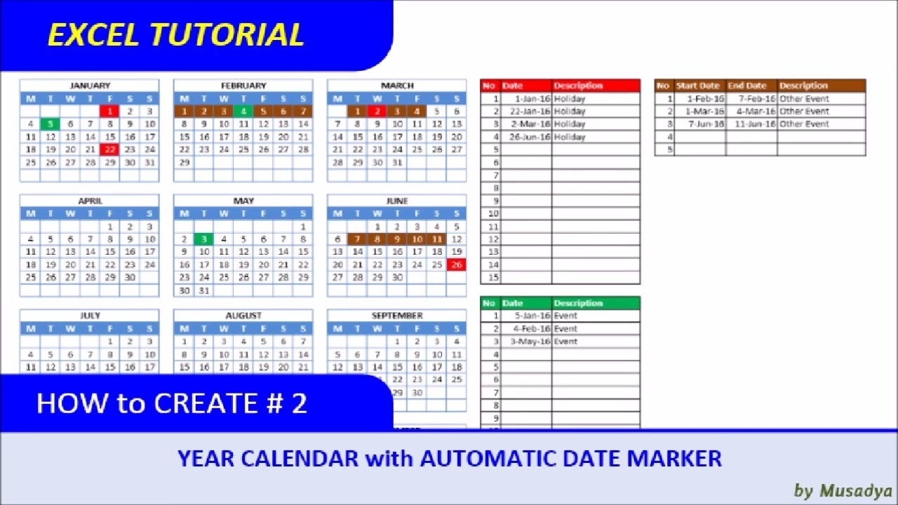 How To Create Excel Calendar For Specific Year With Automatic Date Marker within Excel Formula For 2020 Year