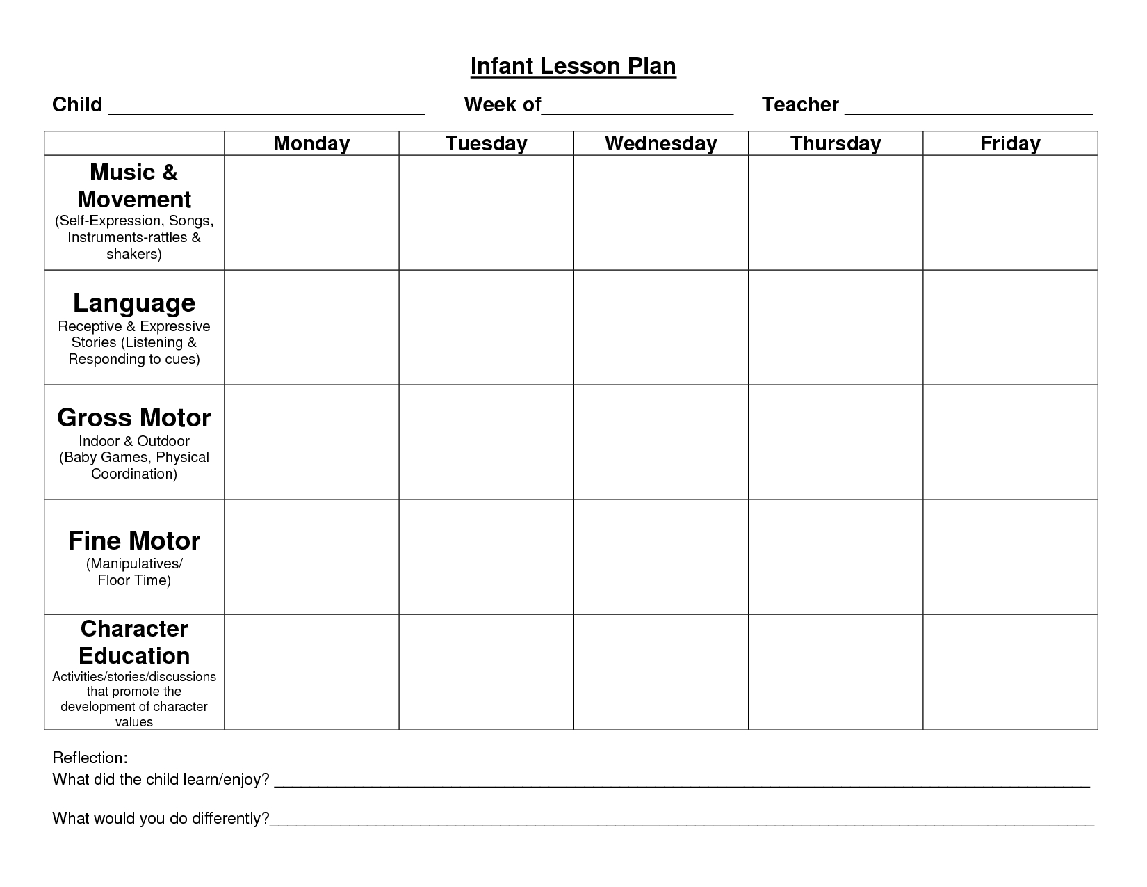 Infant Blank Lesson Plan Sheets | Provider Sample Lesson intended for Monthly Lesson Plan Template 2019