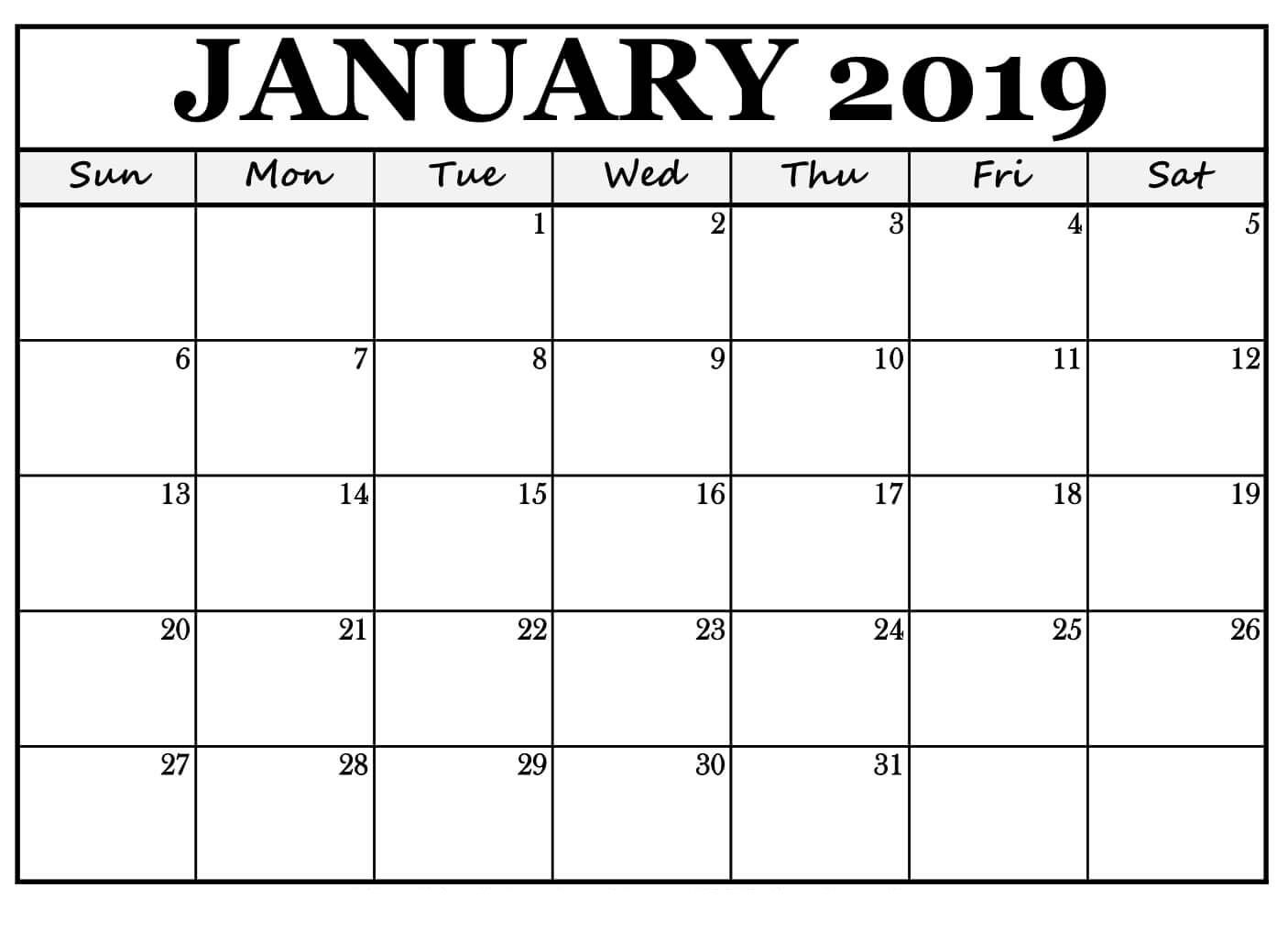 January 2019 Calendar For #landscape Free Print | November with regard to Free Printable Blank Monthly Calendar 2019