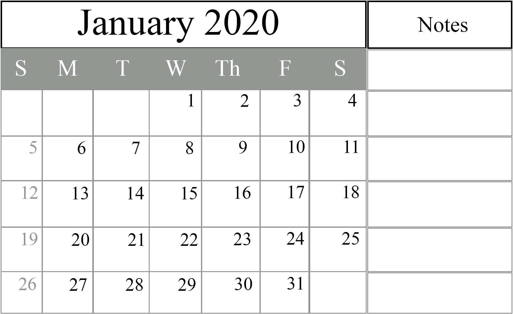 January 2020 Calendar Excel – Free Monthly Calendar in Downloadable 2020 Monthly Calendar Template Word