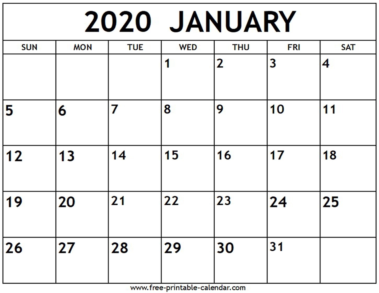 January 2020 Calendar - Free-Printable-Calendar inside Download Free Printable 2020 Calendar