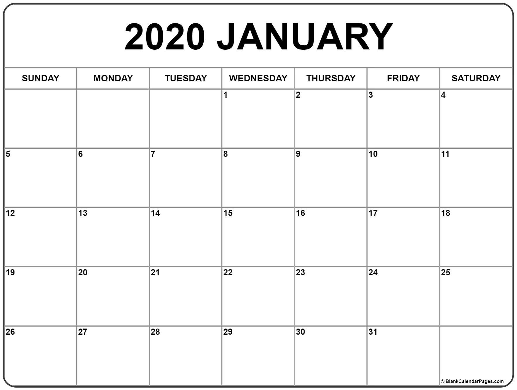 January 2020 Calendar | Free Printable Monthly Calendars for 2020 Fill In Calendar Fill In