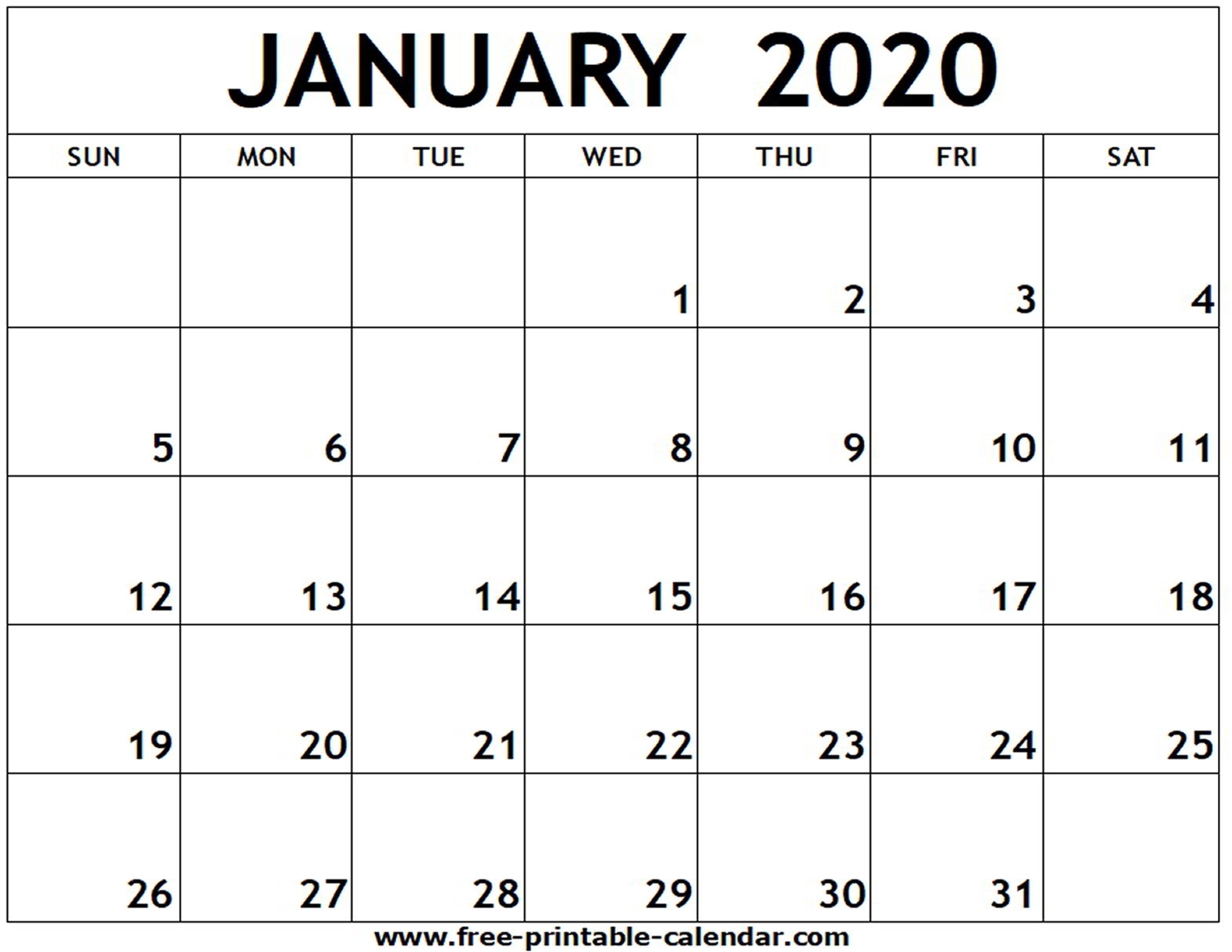 January 2020 Printable Calendar - Free-Printable-Calendar for 2020 Fill In Calendar Fill In