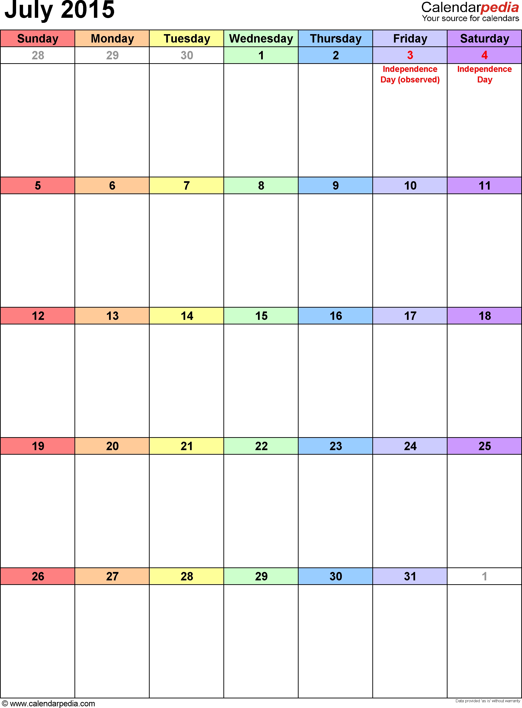 July 2015 - Calendar Templates For Word, Excel And Pdf with regard to Weekly Am And Pm Calendar