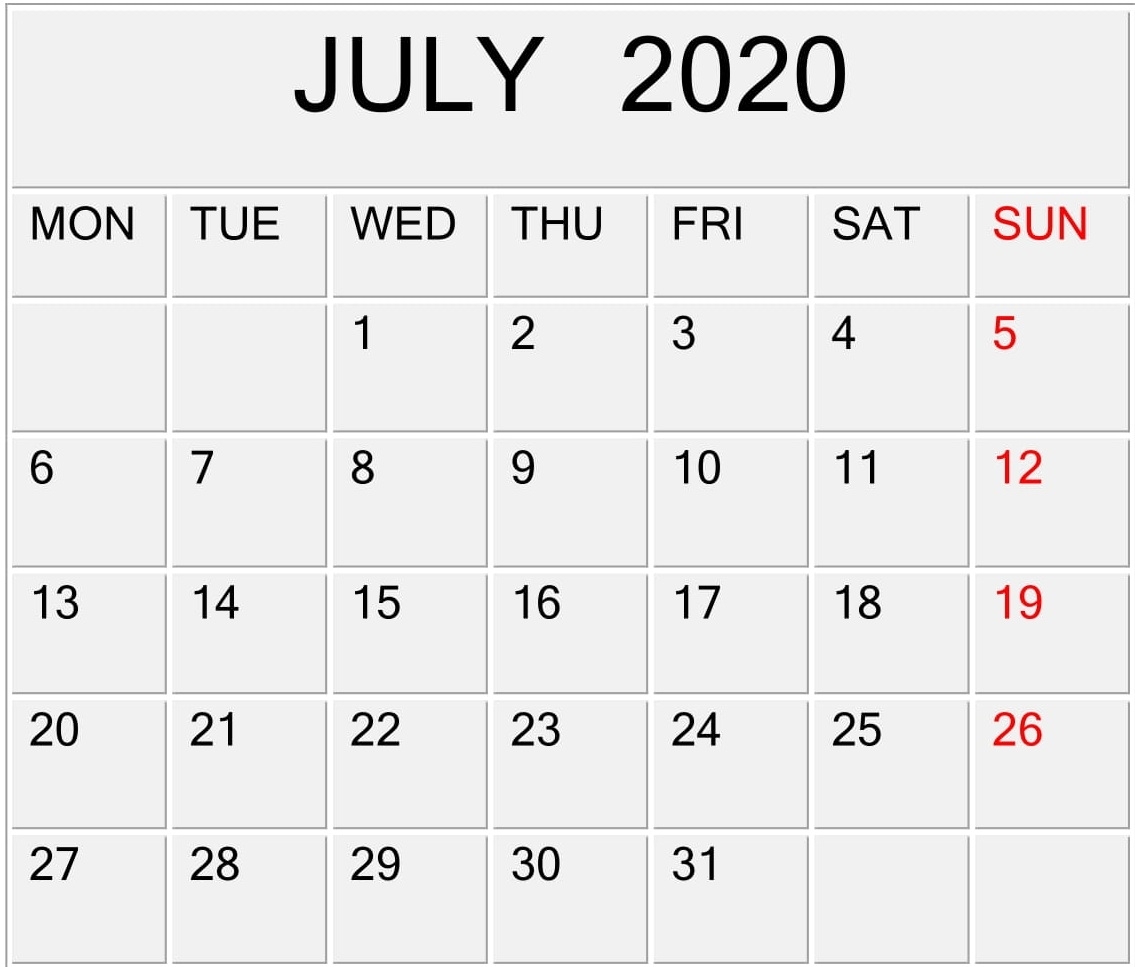 July 2020 Calendar Template Editable Design - Latest pertaining to Editable Calendar July 2019-June 2020