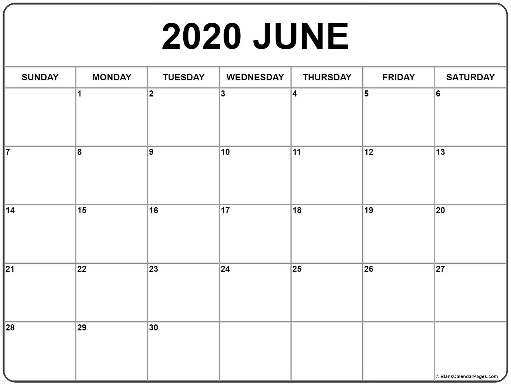 June 2020 Calendar | Free Printable Monthly Calendars inside 2020 Calendar With All Function