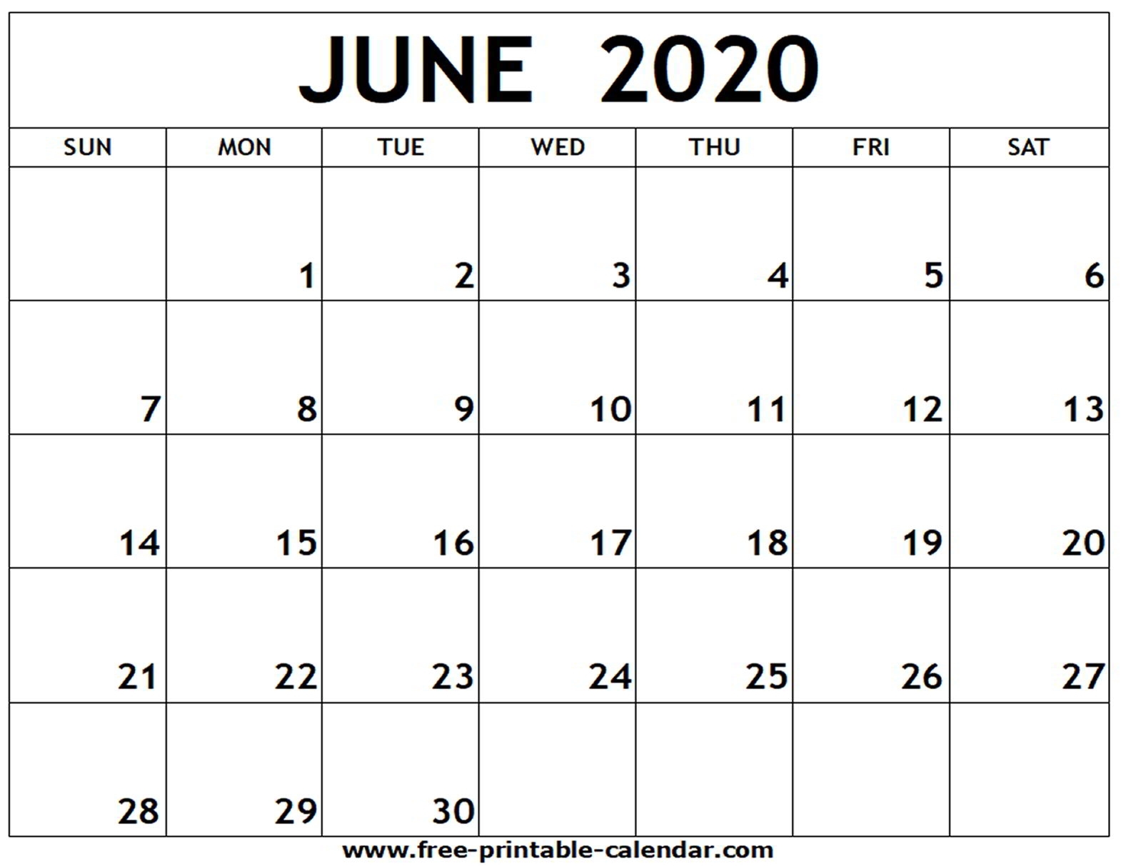 June 2020 Printable Calendar - Free-Printable-Calendar with regard to 2020 Printable Fill In Calendar