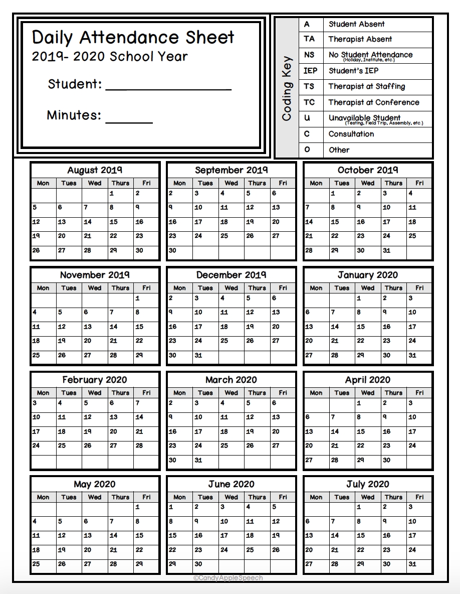 2020 Employee Attendance Calendar Free