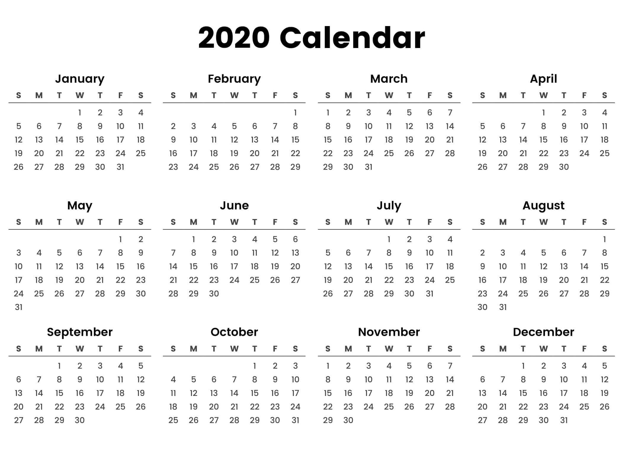 Large Yearly Calendar 2020 With Notes Pdf - Set Your Plan for Free Printable Year At A Glance Calendar