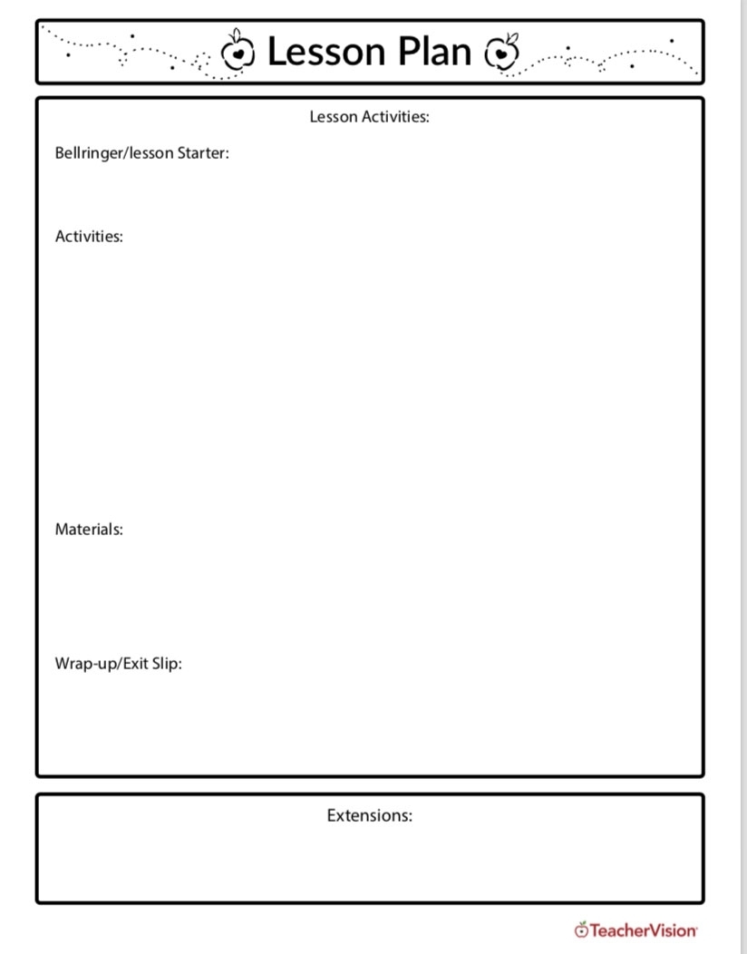 Lesson Planning Template - Teachervision pertaining to Monthly Lesson Plan Template 2019