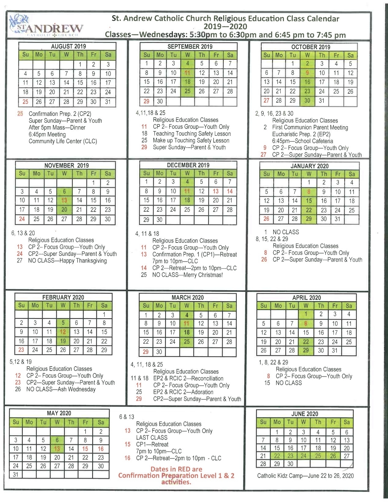 Liturgical Calendar - St. Andrew Catholic School with regard to 2020 Catholic Liturgical Calendar Activities