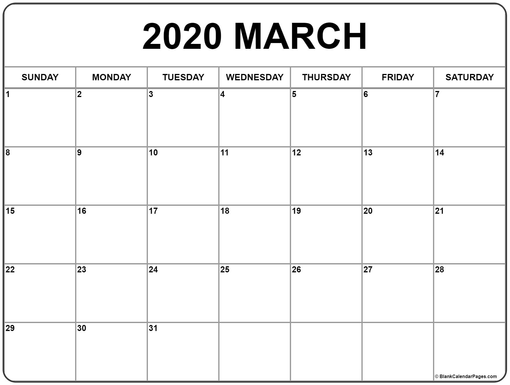 March 2020 Calendar | Free Printable Monthly Calendars with regard to Printable Calenar For 2020 With Space To Write