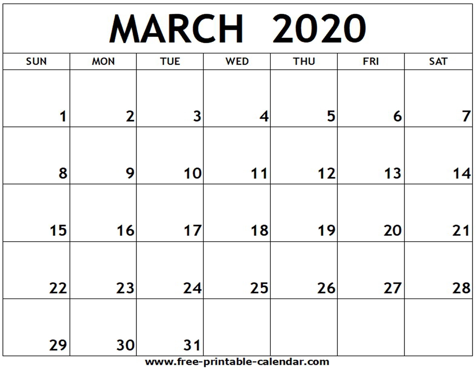 March 2020 Printable Calendar - Free-Printable-Calendar inside Download Free Printable 2020 Calendar