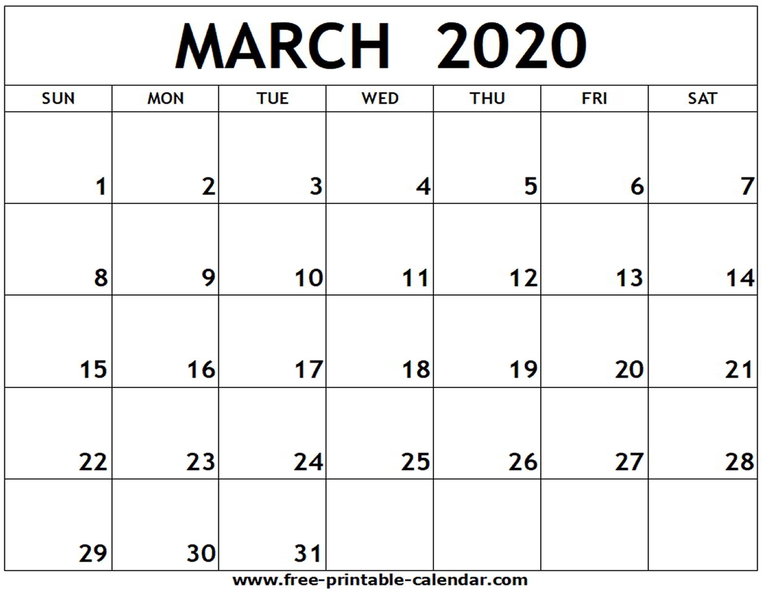 March 2020 Printable Calendar - Free-Printable-Calendar with Fill In Calendar 2020 Printable