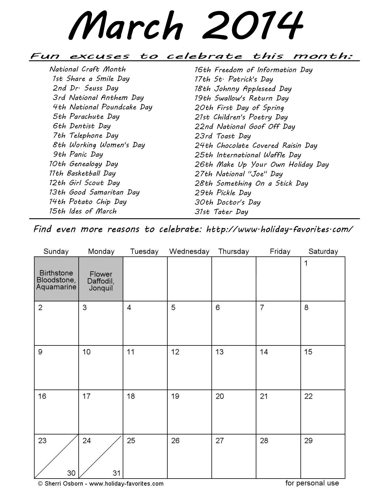 March Special Days Printable Calendar | Holiday Calendar for Calendar With All The Special Days