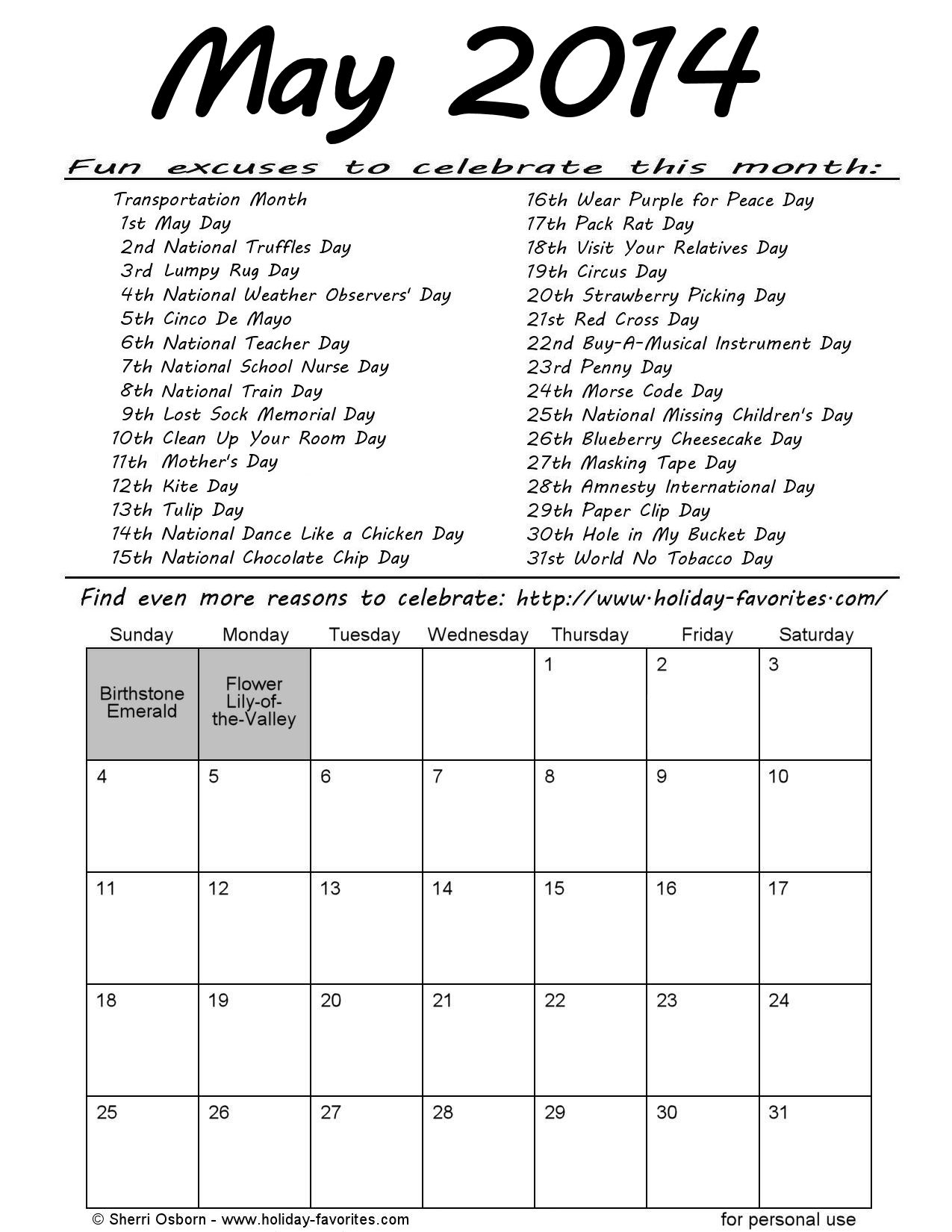 May 2014 Special Days Calendar | Holiday Favorites with regard to Special Days In The Calendar