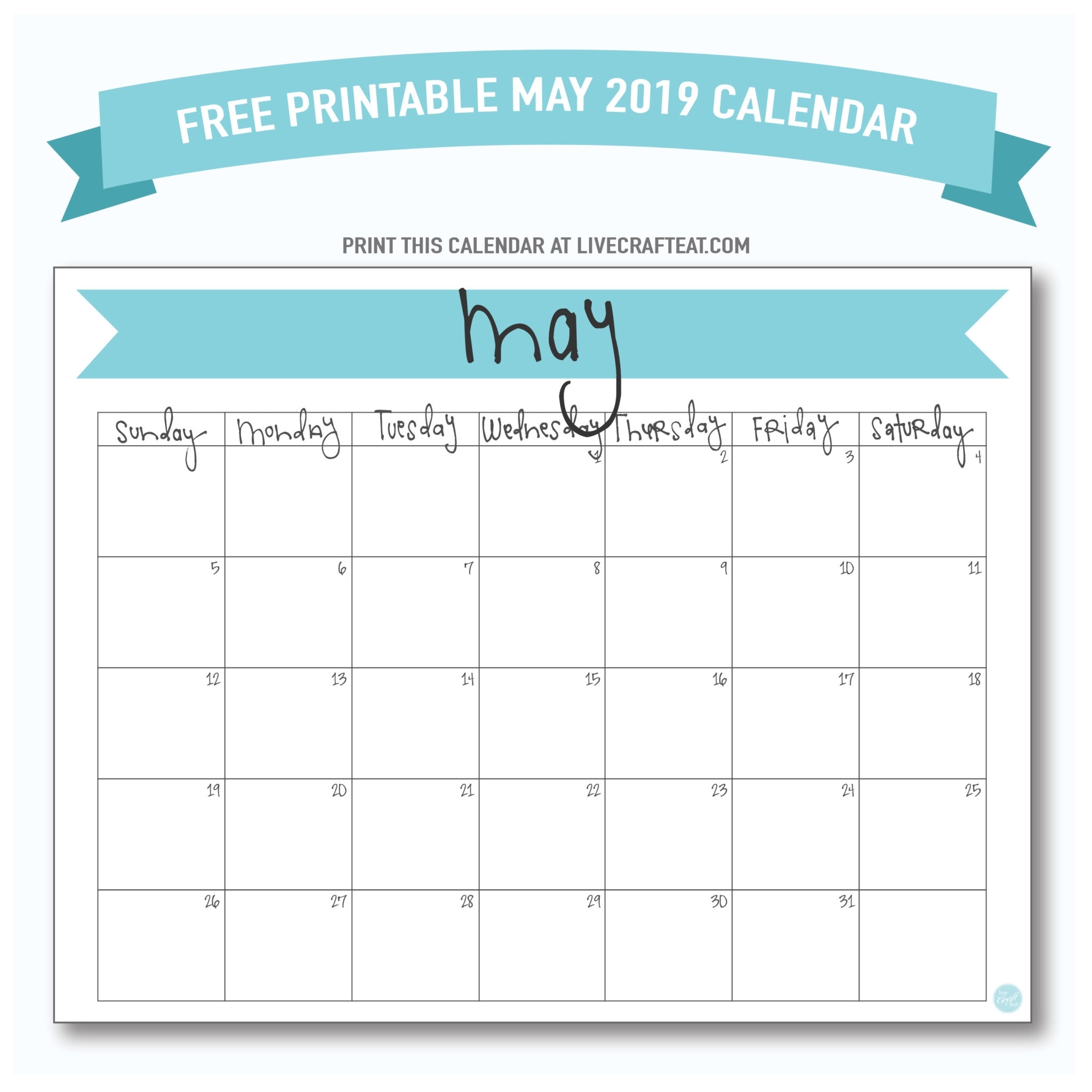 May 2019 Calendar - Free Printable | Live Craft Eat with Free 8.5 X 11 Calendars