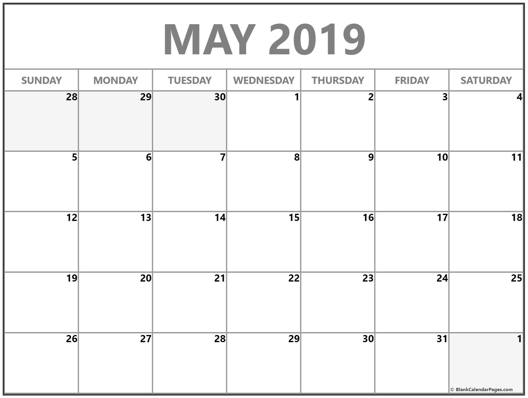 May 2019 Calendar | Free Printable Monthly Calendars within Free Printable Blank Monthly Calendar 2019