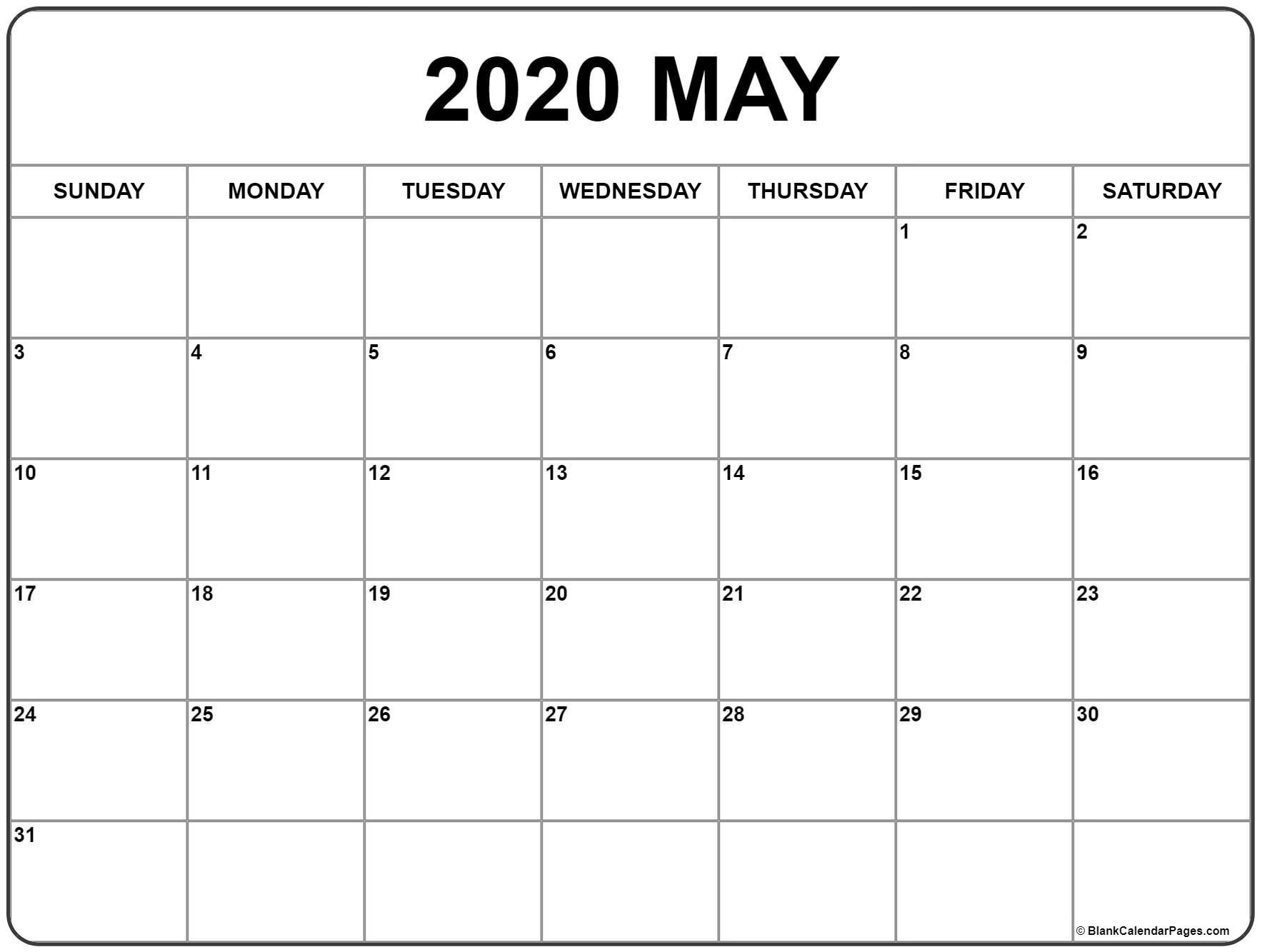 May 2020 Calendar | Free Printable Monthly Calendars with 2020 Calendar With Spaces To Write On Free