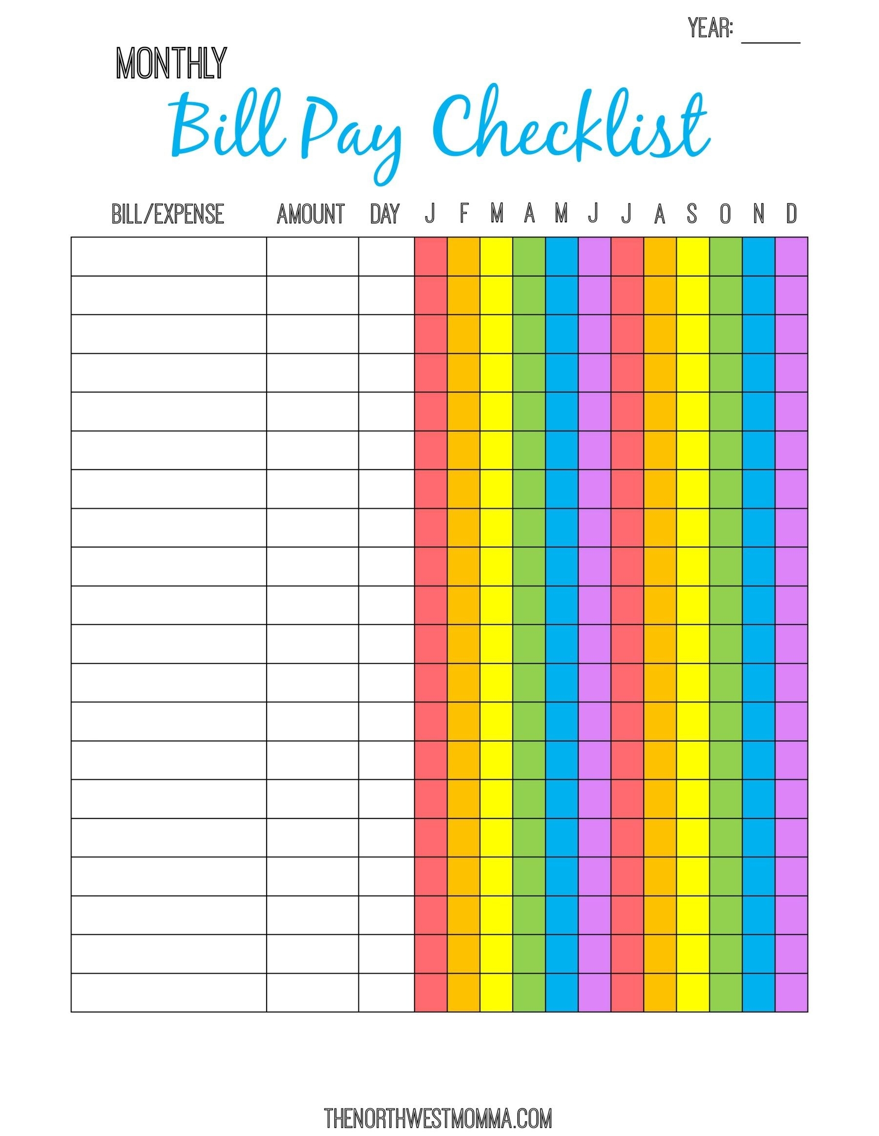 Monthly Bill Pay Checklist- Free Printable! | Bill Payment with regard to Bill Organizer Free Print Month Year
