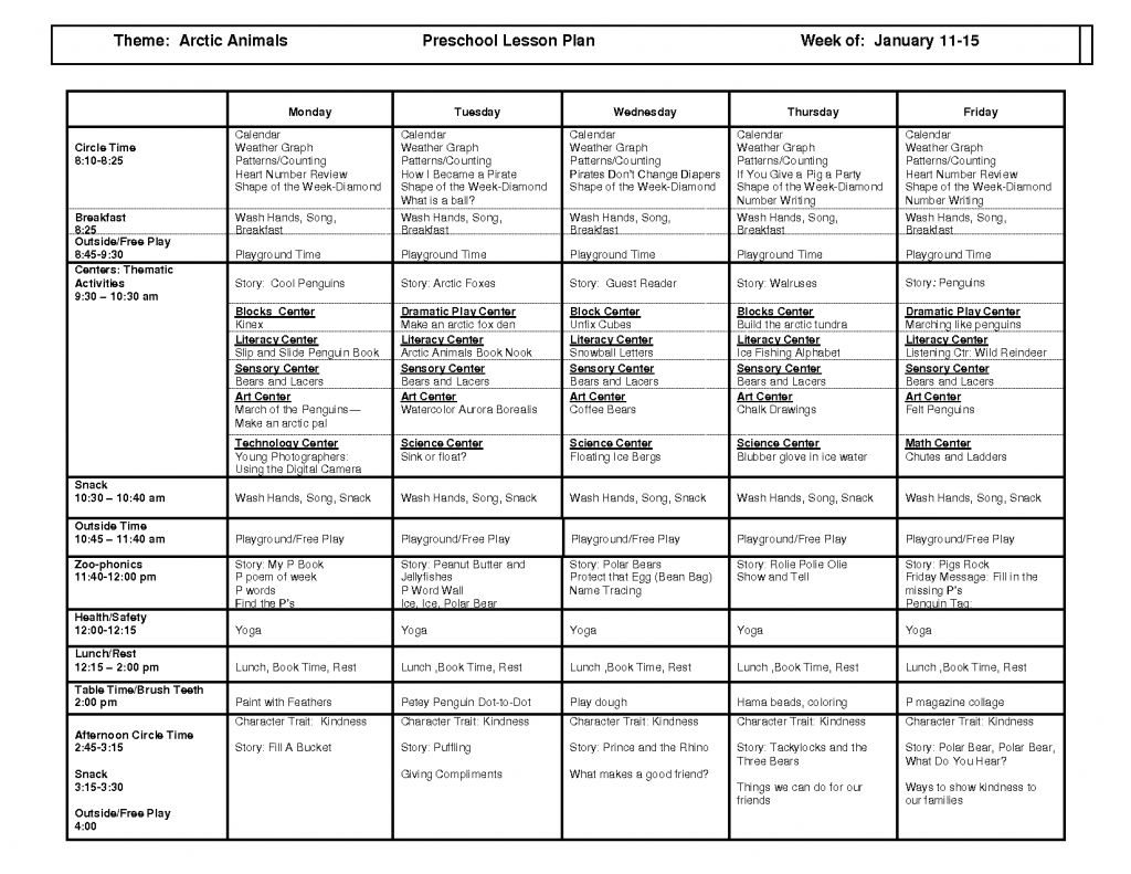 Monthly Lesson Plan Template Free Printable