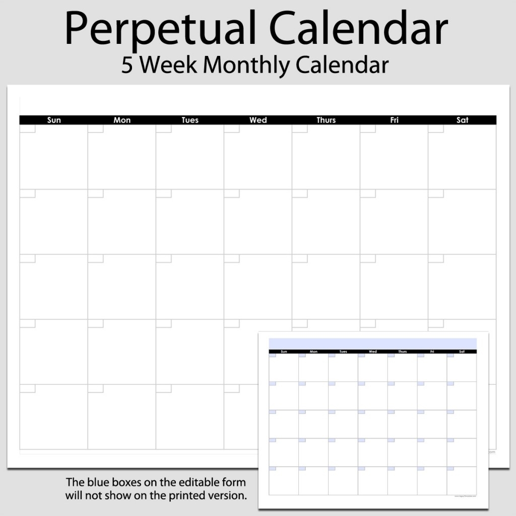 Monthly Perpetual Calendar In Landscape – 8 1/2″ X 11 for 8.5 X 11 Calendar Template