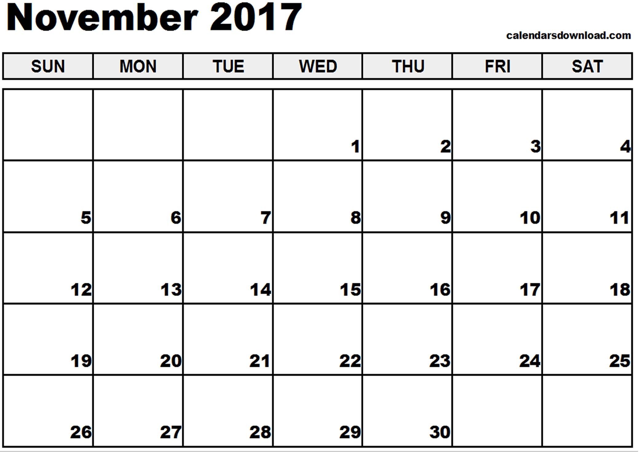 November 2017 Calendar Printable | Templates Free Printable regarding Nov Dec 2017 Calendar Printable