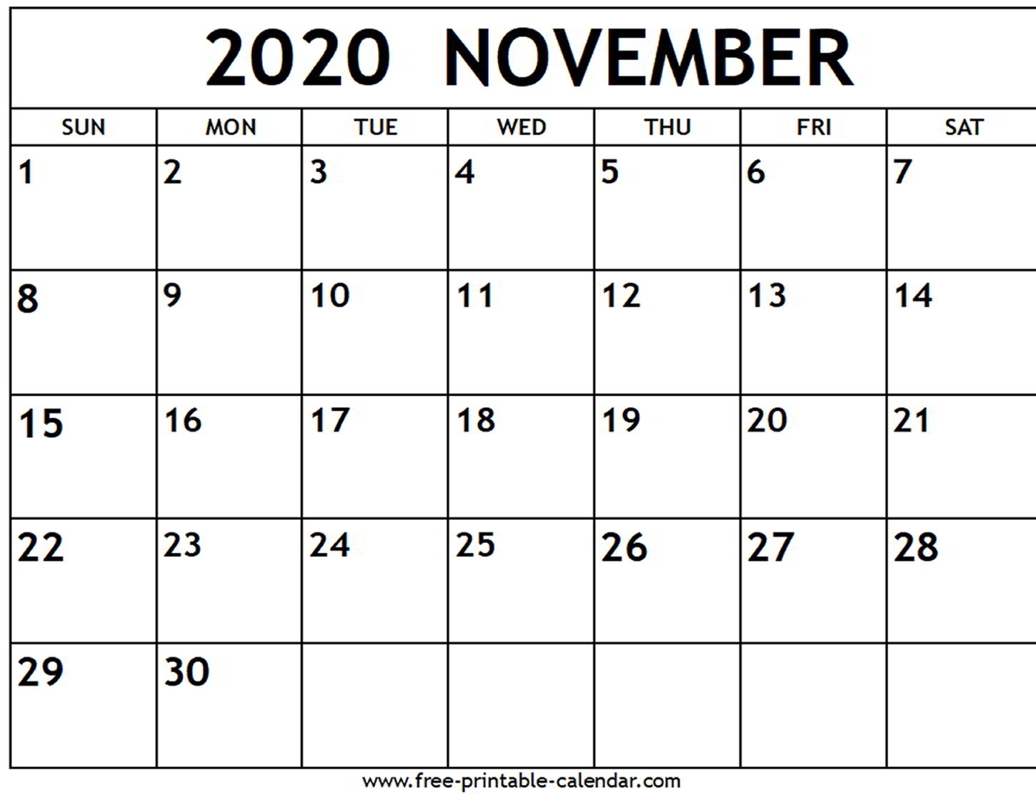 November 2020 Calendar - Free-Printable-Calendar intended for Print Free Calendars 2020Without Downloading