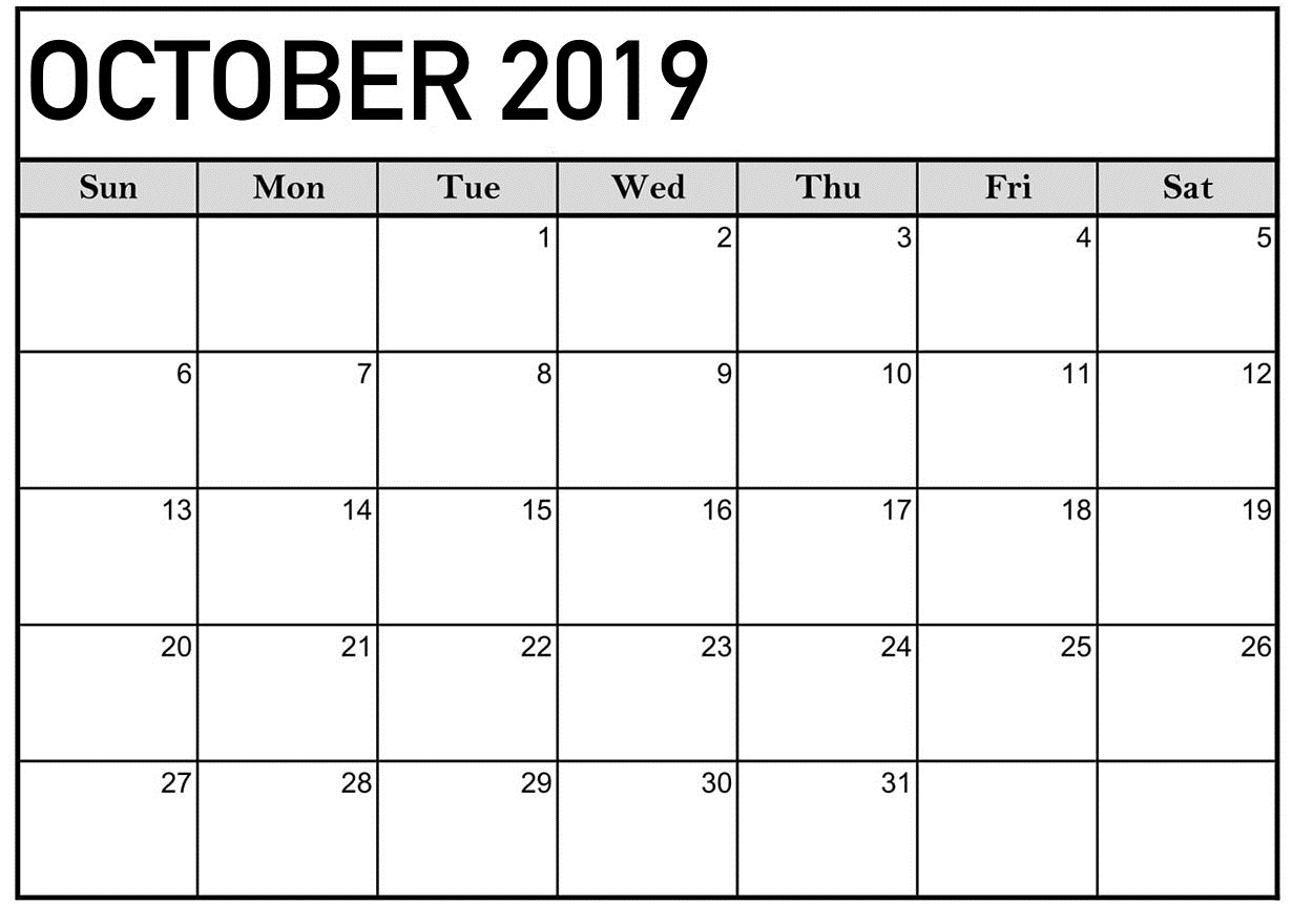 October 2019 Calendar Printable Word Template - Latest for Printable Fill In Calendar 2019