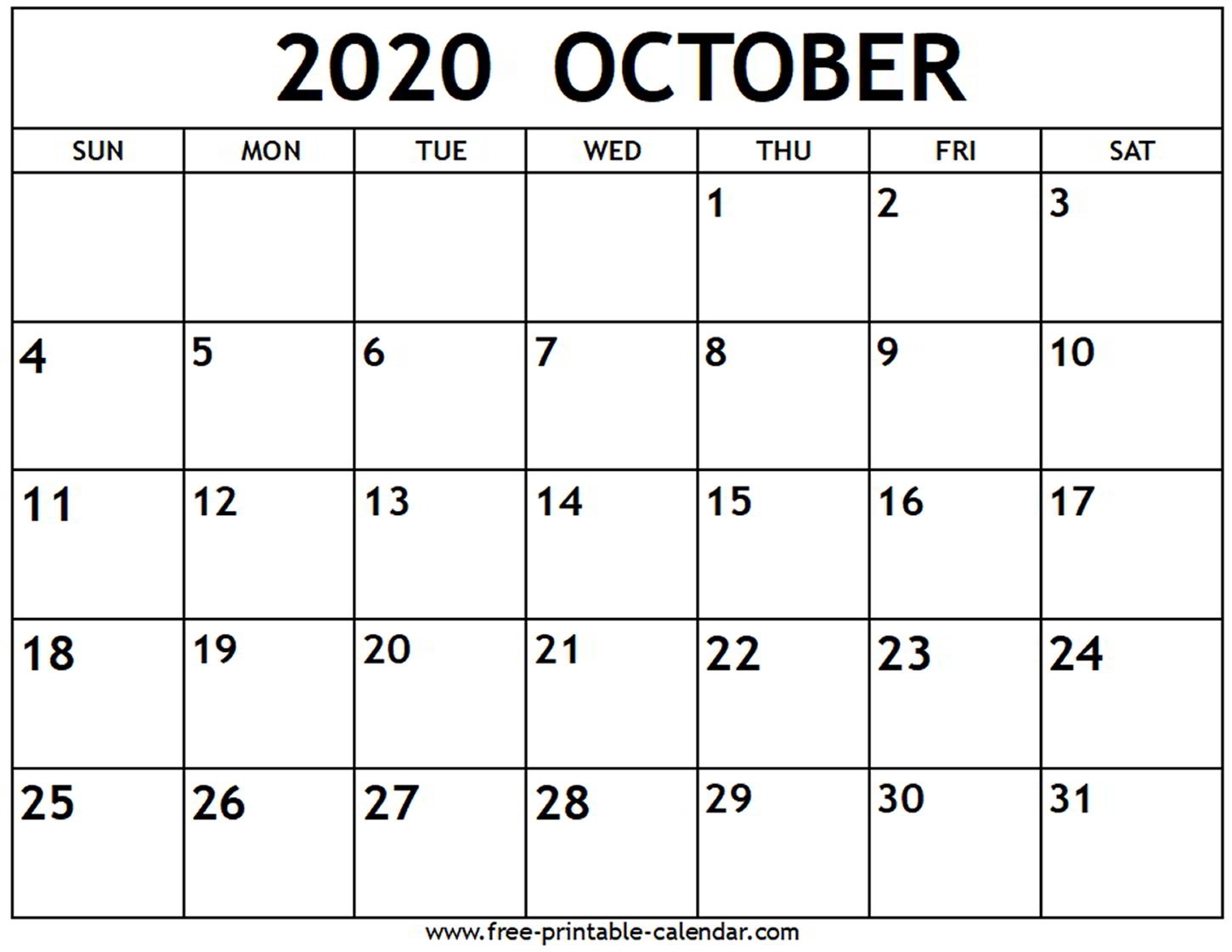 October 2020 Calendar - Free-Printable-Calendar pertaining to 2020 Fill In Calendar Fill In