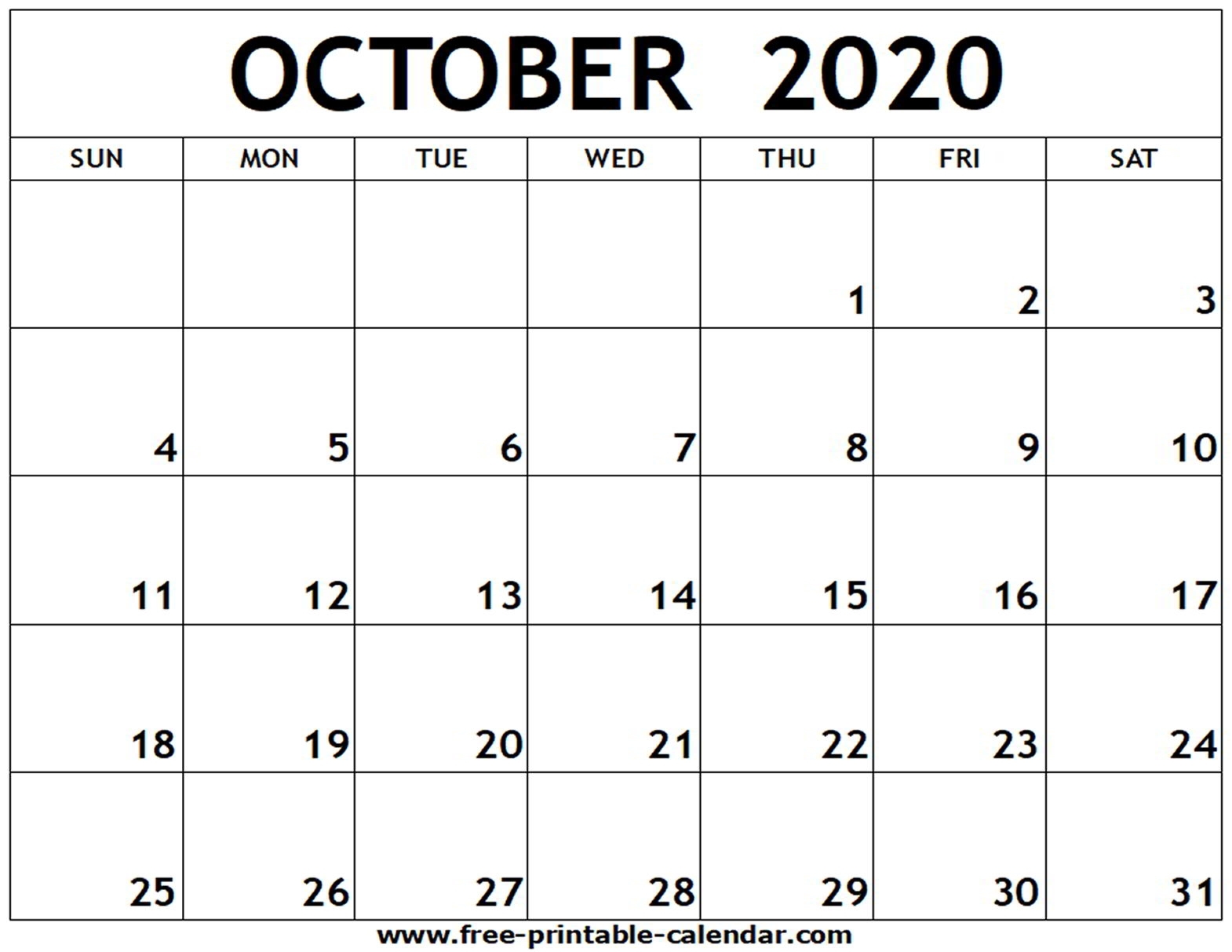 October 2020 Printable Calendar - Free-Printable-Calendar in 2020 Fill In Calendar Fill In