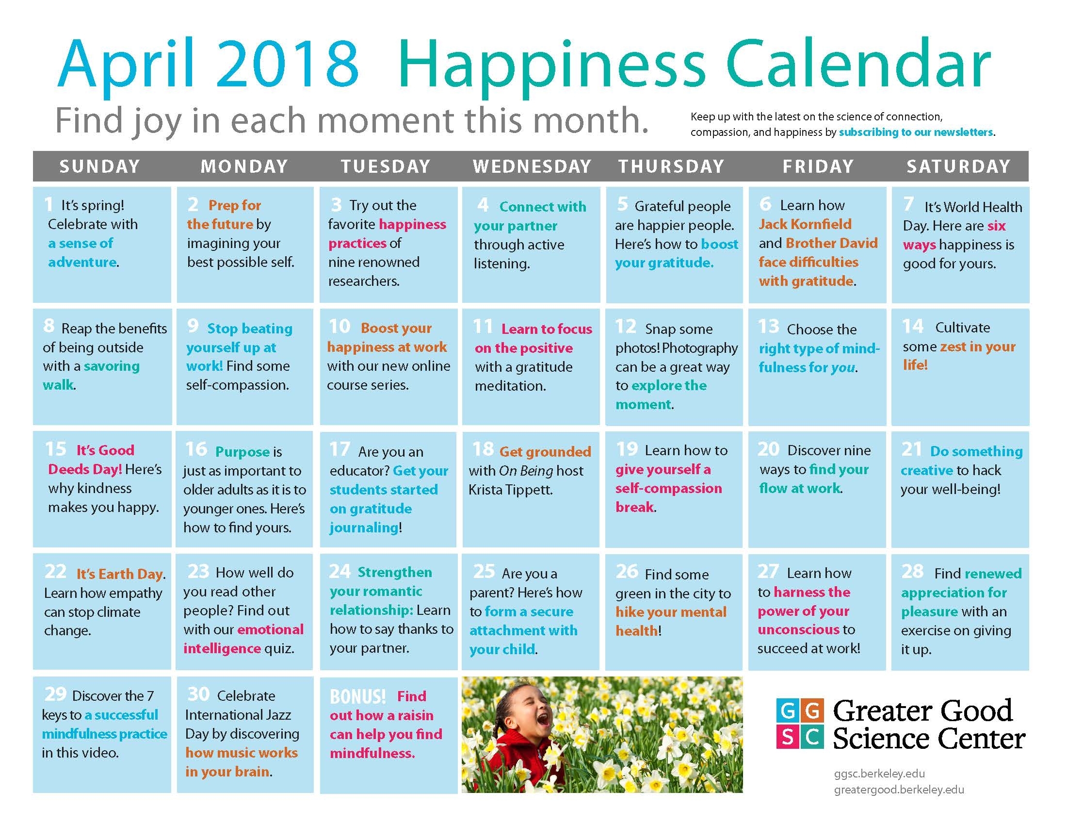 Our April Happiness Calendar Is Here! | Ggsc intended for Uc Berkeely 2020 Spring Semester Months