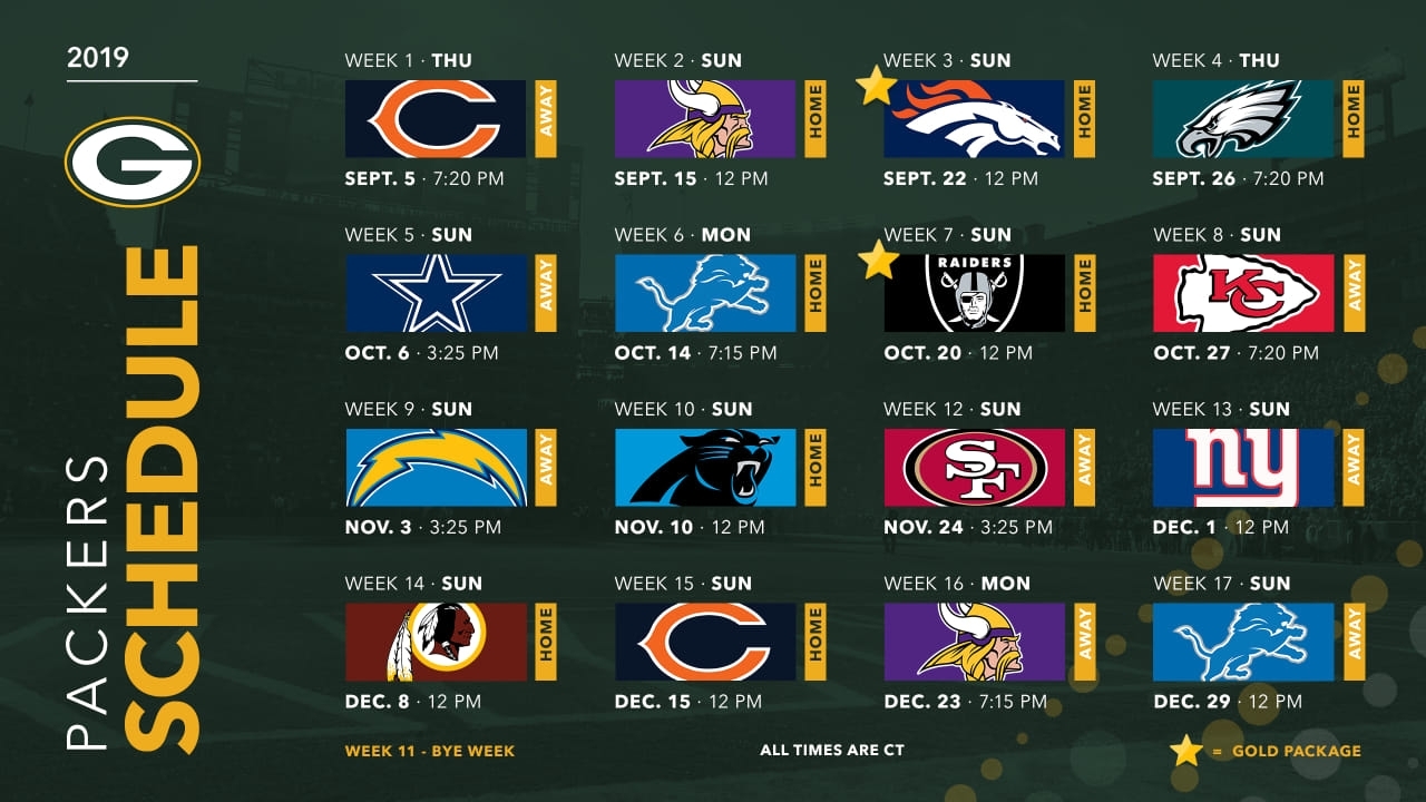 Packers Announce 2019 Schedule for 2019 2020 Nfl Printable Schedule