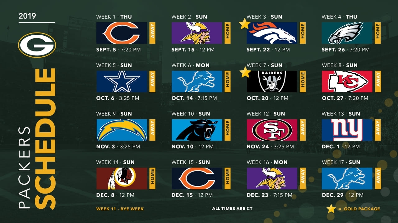 Packers Announce 2019 Schedule pertaining to Printable Nfl Schudule For 2019-2020