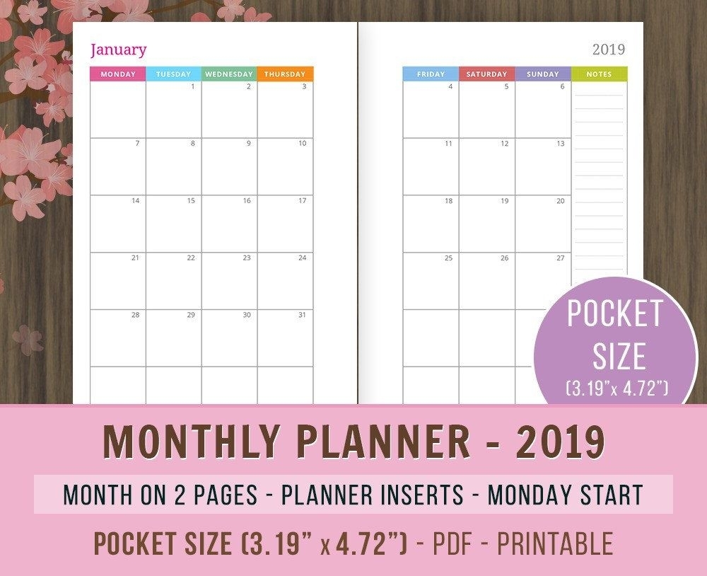 Pocket Size 2019 Monthly Calendar, Month On 2 Pages, Mo2P for Pocket Size Monthly Calendar Printable