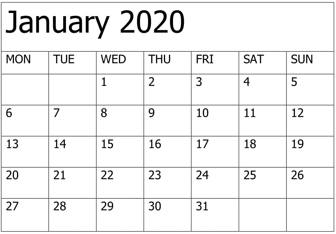 Print January 2020 Calendar Template | 12 Month Printable inside Calendar With Lots Of Space To Write 2020