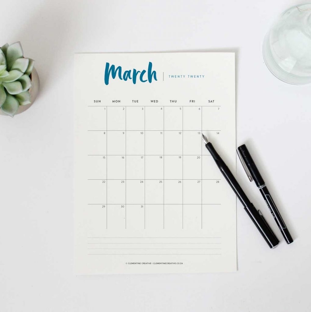 Printable 2020 Calendar {A Pretty Monthly Calendar Planner} - for 2020 Calendar With Spaces To Write On Free