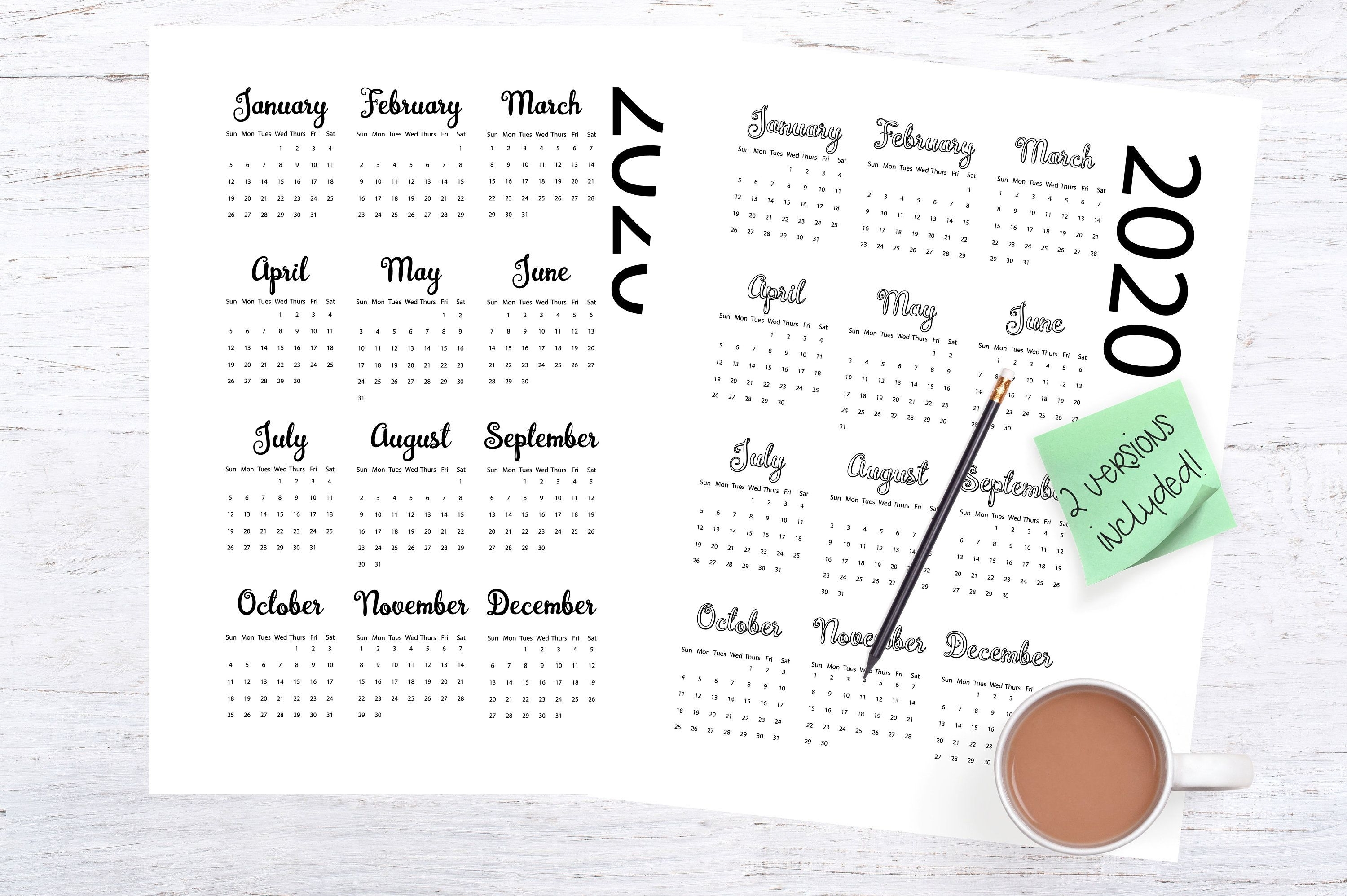 Printable 2020 Calendar - At A Glance One (1) Page Calendar for Calendar At A Glance Printable 2020
