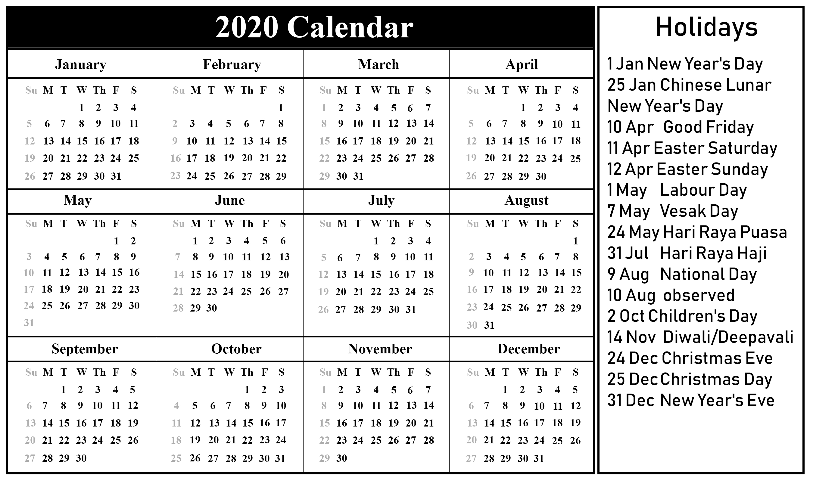 Printable 2020 Calendar With Holidays | Monthly Calendar within Calendar Of Special Days 2020