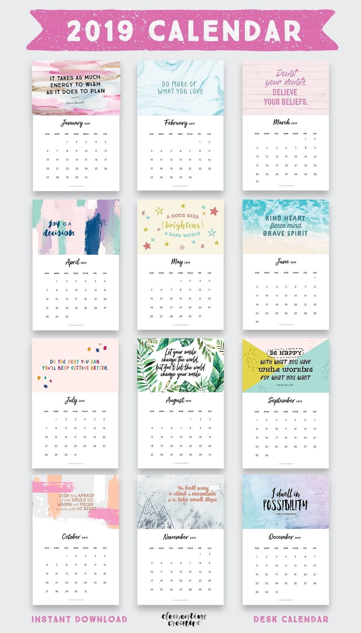 Printable 2020 Inspirational Quotes Calendar (+ Free Bonus throughout Free Printable 2020 Canadian Calendar Motivational
