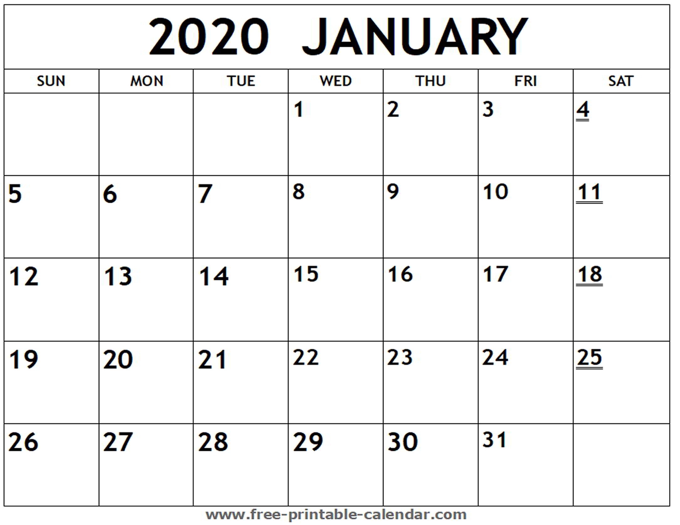 Printable 2020 January Calendar - Free-Printable-Calendar within Printable Calendar 2020 Monthly With Holidays