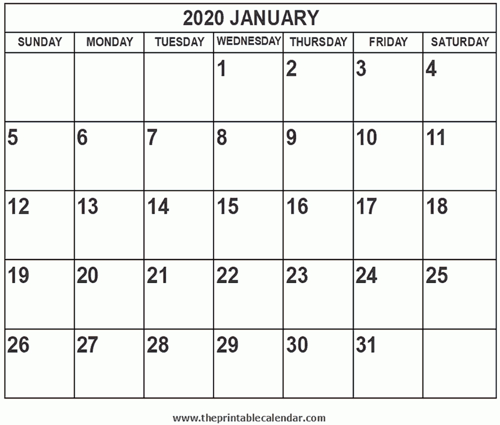 Printable 2020 January Calendar with regard to Print Free2020 Calendars Without Downloading