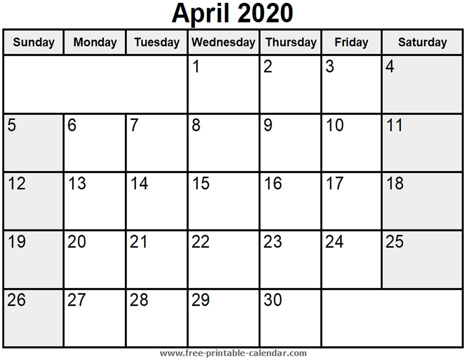 Printable April 2020 Calendar - Free-Printable-Calendar in Printable Calendar 2020 Monthly With Holidays