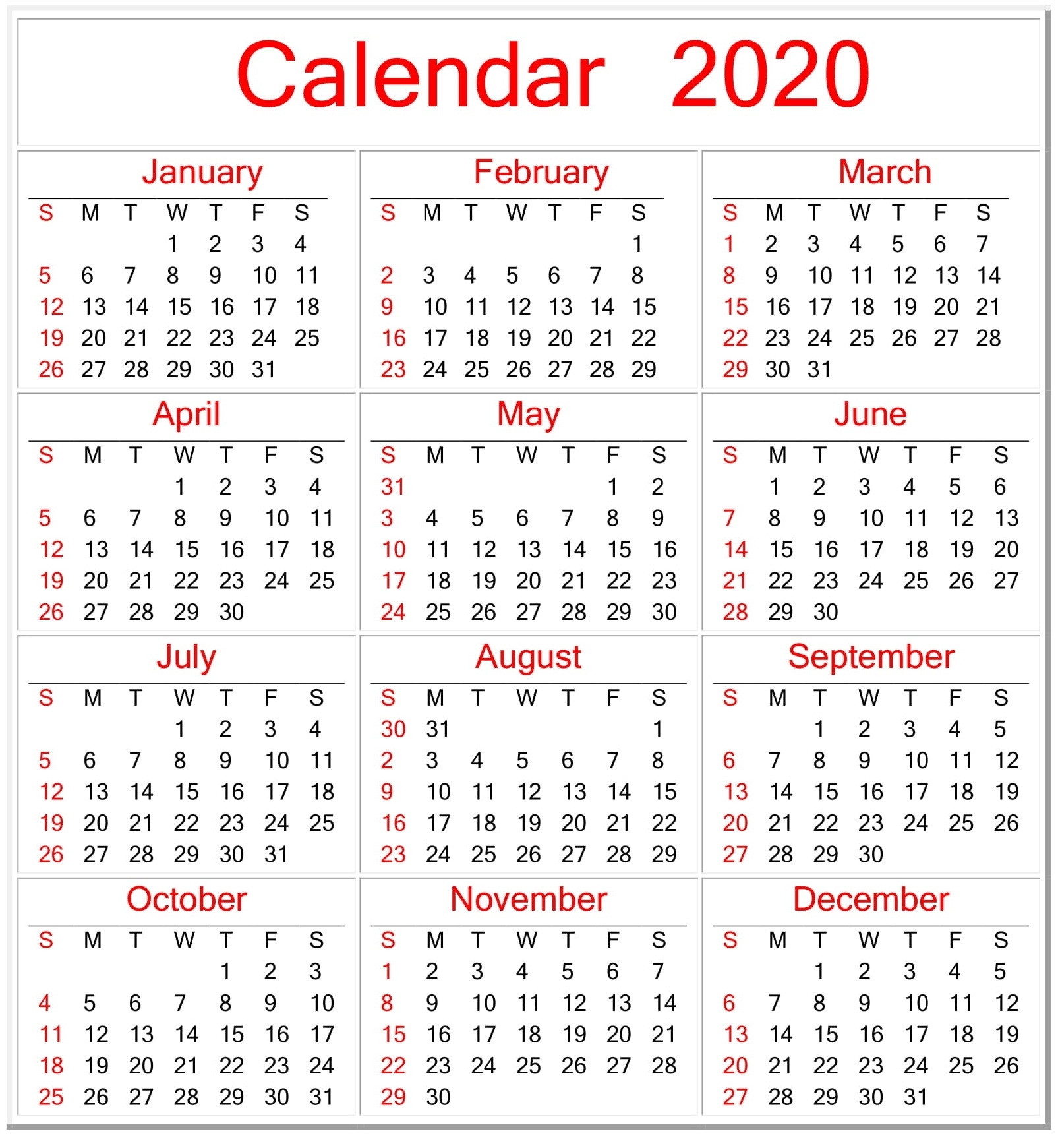 Printable Calendar 2020 Pdf Template – Free Latest Calendar in Free Printable Pocket Calendar 2020