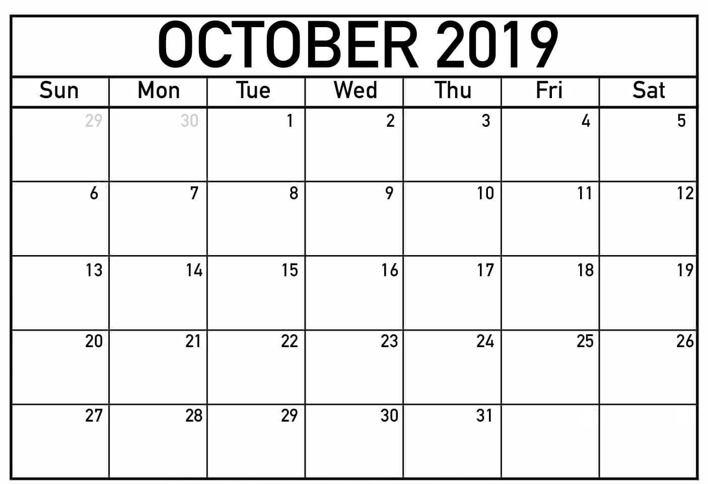 Printable Fillable Calendar For October 2019 | October within Printable Fill In Calendar 2019